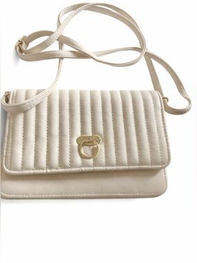Cream Quilted Crossbody Phone Bag with Gold Hardware